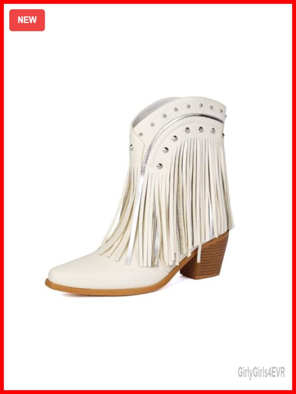 Women's Fringe Cowgirl Ankle Booties PU Leather Pointed Toe Western Boots with